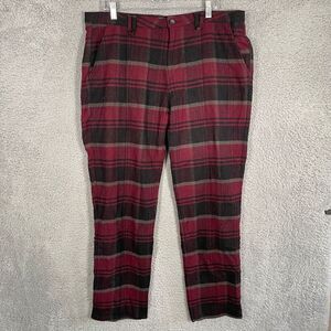 Woolrich Women's Pants Black Red Plaid Wool Blend Straight Leg Size 14 - 31" Ins